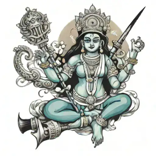 Murugar And Vel Weapon With Mother Durga