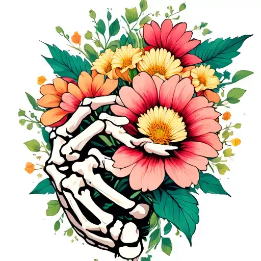 Skeleton Hand With Japanese Death Flower Bouquet