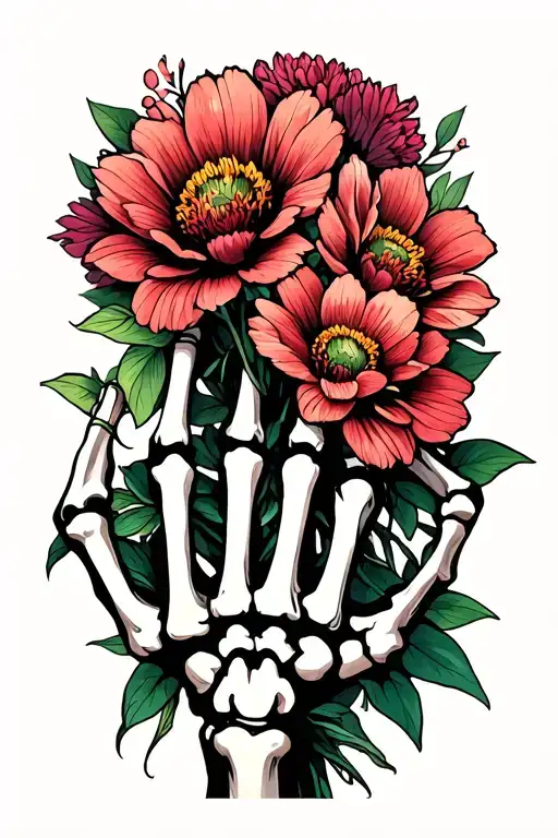 Skeleton Hand With Japanese Death Flower Bouquet