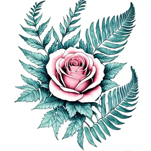Silver Fern And Rose Intertwined