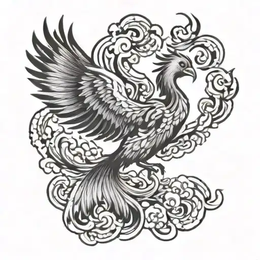 Black And White Japanese Style Phoenix