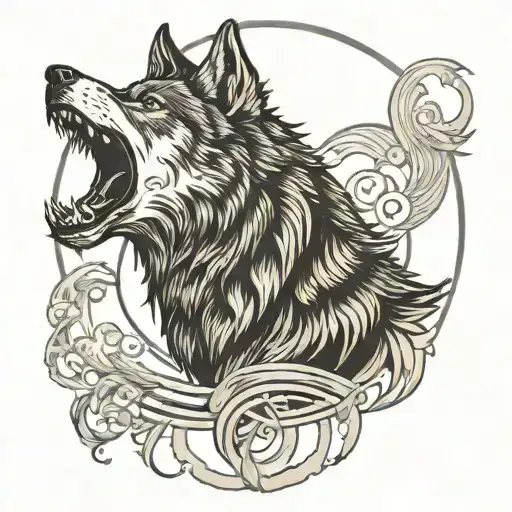 Wolf Howling With Circle Inside