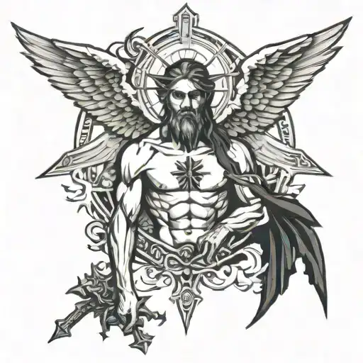 Lucifer On The Cross That Cross Contain With Latter Of Lucifer And Wings Be Angel And Demon