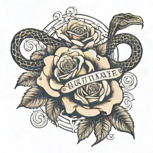 Roman Numerals Of Birthdate And A Rose With A Snake