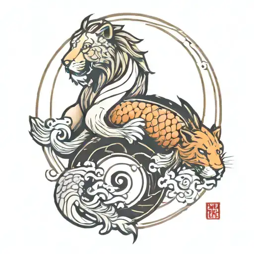 Ying And Yang But With A Koi Fish And A Lion