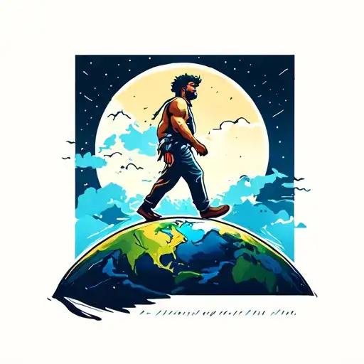 Man Walking On Top Earth Globe