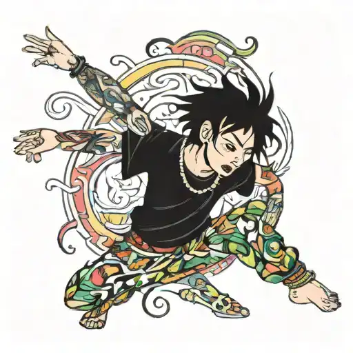 Boy With Black Hair And Colorful Tattoos Dancing