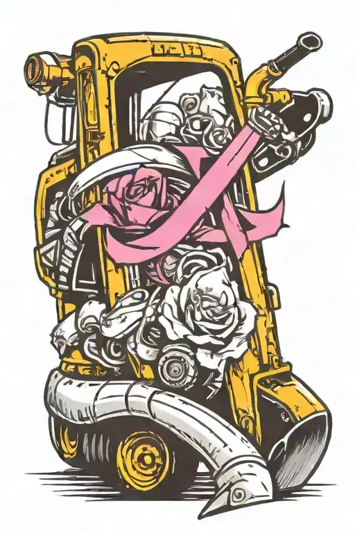 Backhoe And Cancer Ribbon Wrapped