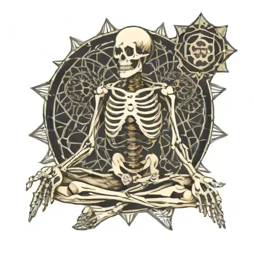 Skeleton Meditating With Sacred Geometry Backround