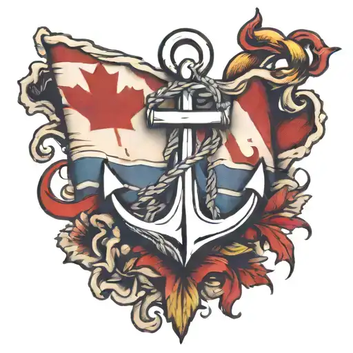 Tattered Canadian Flag And Anchor Tattoo Design