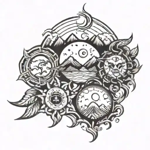 Three Life Line Heart Mountain Moon Sun