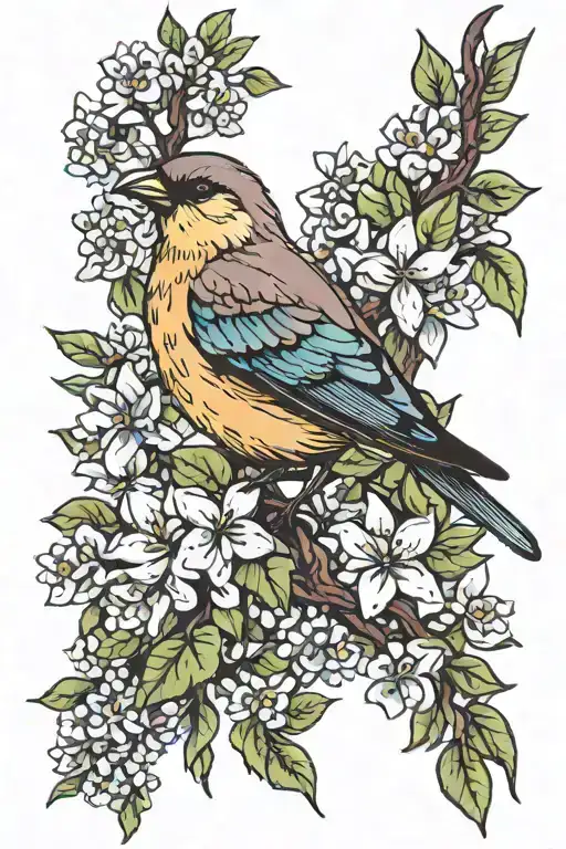 Bird And Lilac Flowers