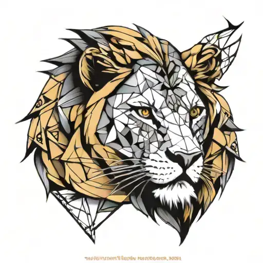 Lion Face Drawing Half Geometrical Accents