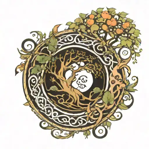 Ouroboros Figure 8 With Tree Of Life In The Circles