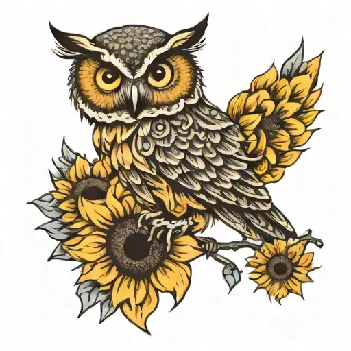 Owl Surrounded By Sunflower
