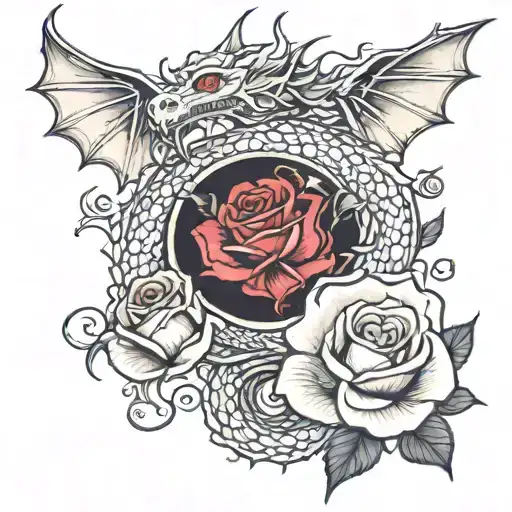 Dragon And Roses Entwined