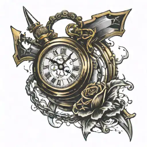 A Broken Pocketwatch Pierced By A Sword