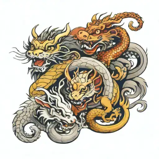 1 Chinese Dragon And 3 Rats And 1 Rabbit All Together