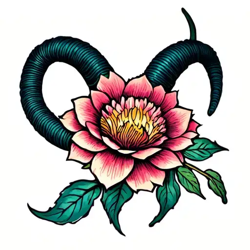 Capricorn Flower Tattoo Flashe