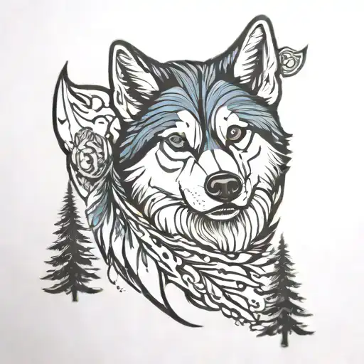 Husky With Trees