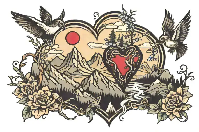 Heartbeats And Mountain Landscape