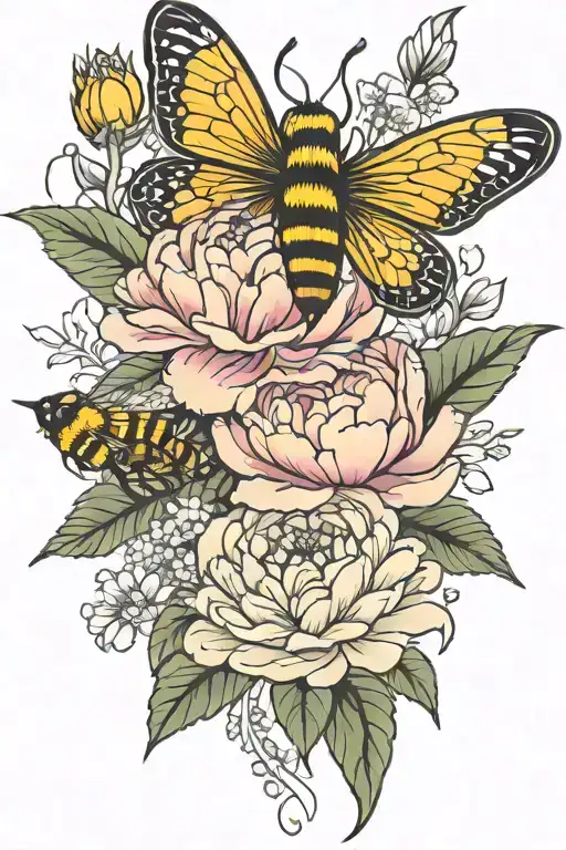 Rib Cage Peonies Bee Perched Rib Cage