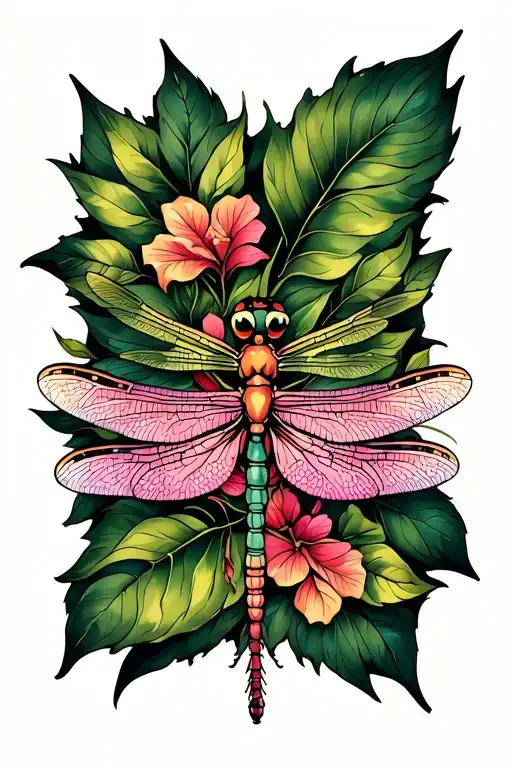 Dragonfly With Leaves