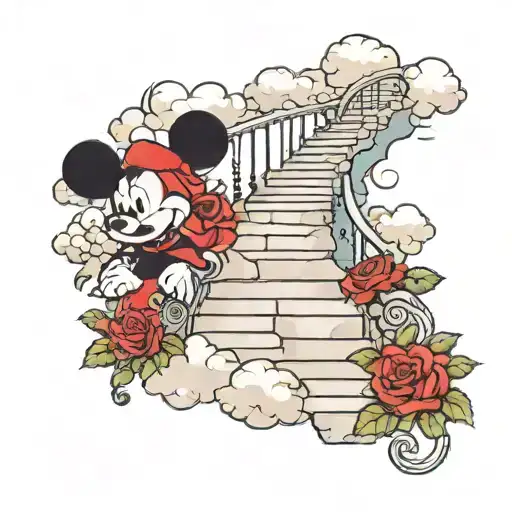 Stairway To Heaven With Clouds Mickey Mouse Ears And Red Roses