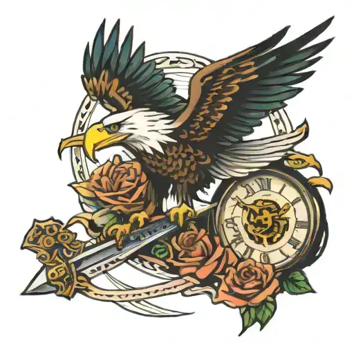 Eagle On Clock Sword And Rose
