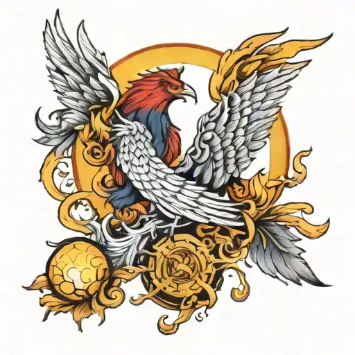 Pheonix And Wolf Representing Sun And Moon