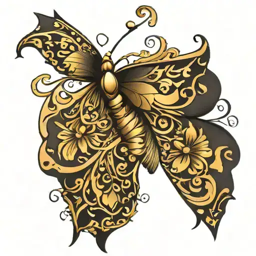 Black And Gold Butterfly Tattoo Design