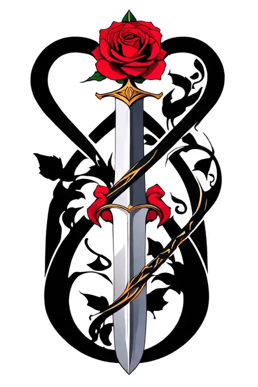 A Minimalist Design Of The Mulan Family Sword Intertwined With A Rose From Beauty And The Beast