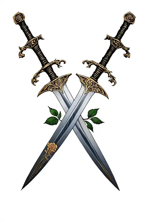 A Minimalist Design Of The Mulan Family Sword Intertwined With A Rose From Beauty And The Beast