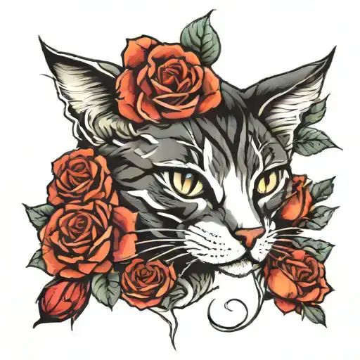 Cat And Roses