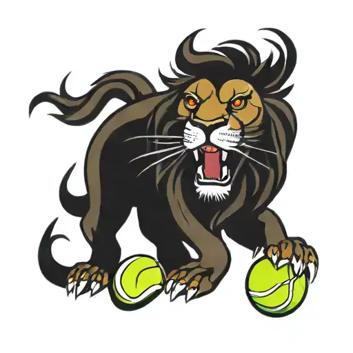 Lion Roaring In A Tennis Ball