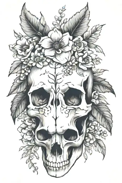 Bear Skull With October And December Birth Flowers