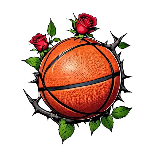 Rose With Thorns Wrapped Around A Basketball