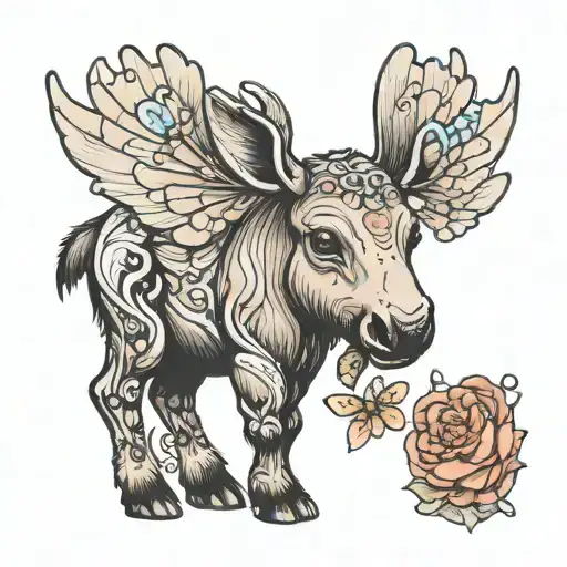 Small Baby Moose With Butterfly Wings