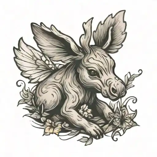 Small Baby Moose Sitting With Butterfly Wings