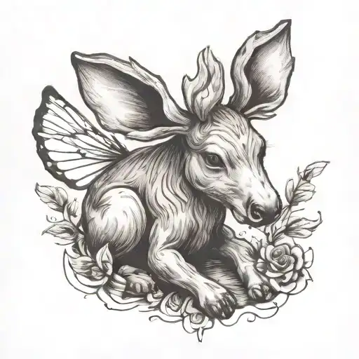 Small Baby Moose Sitting With Butterfly Wings