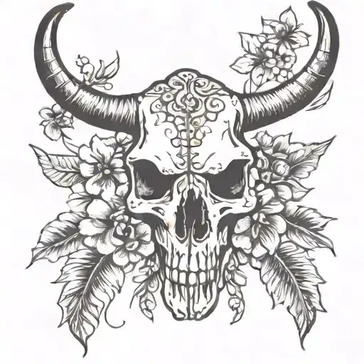 Longhorn Skull And Hawaiian Flowers