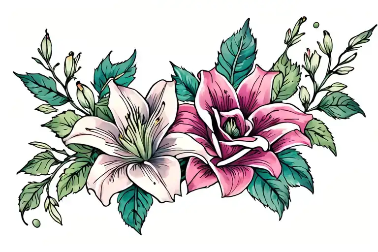 Roses And Lily Flower Intertwined