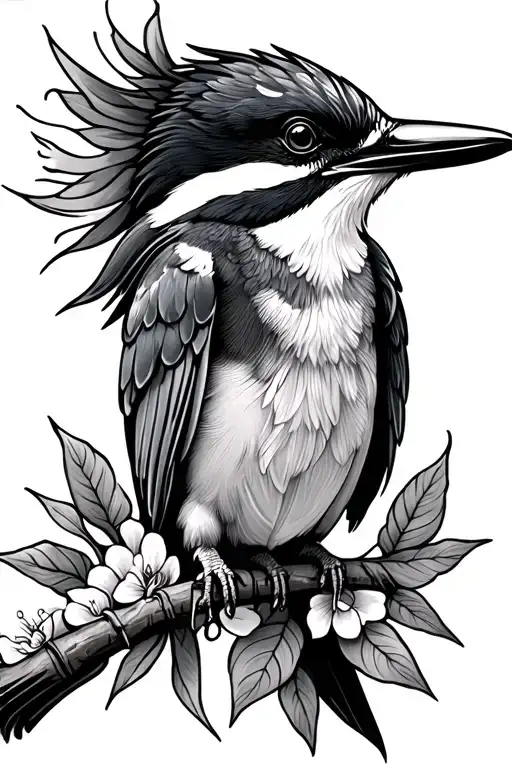 Black And White Neo Traditional Kingfisher
