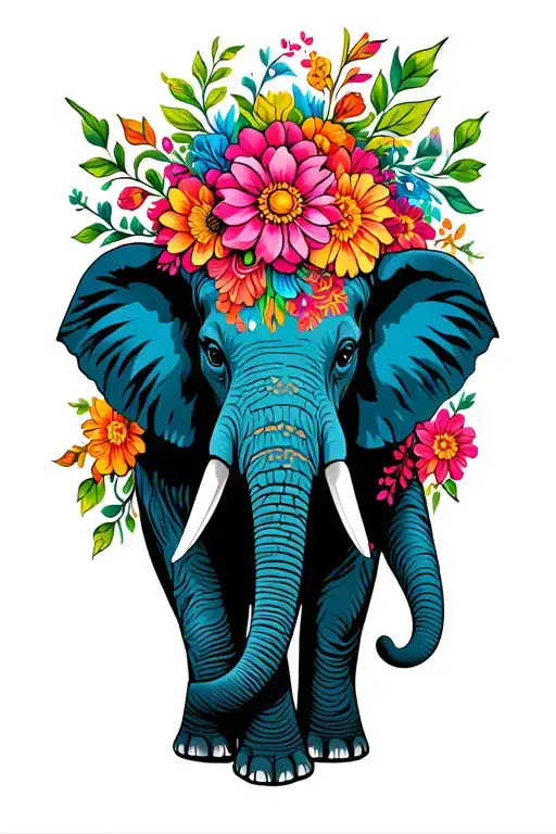 An Elephant Surounded By Colorful Flowers