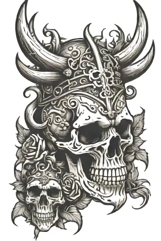 Vikings Skull With Horns And Crossbones At The Base