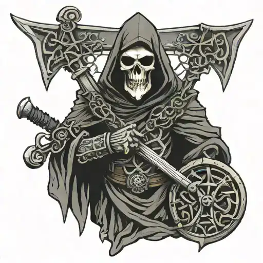 Celtic Armor Grim Reaper Holding A Scythe