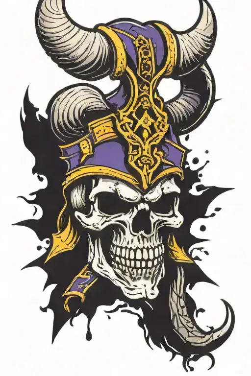 Minnesota Vikings Football Team Inspired Skull Wearing Horns