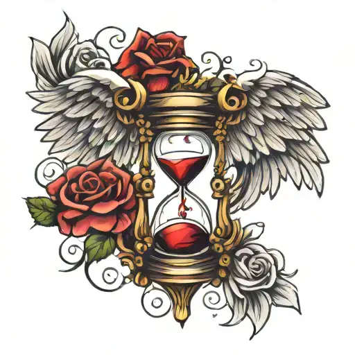 Hourglass And Angel Wings In The Middle