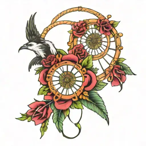 Floral Dream Catcher With Roses Mayflowers Hibiscus Hawaii Eye Of Horus