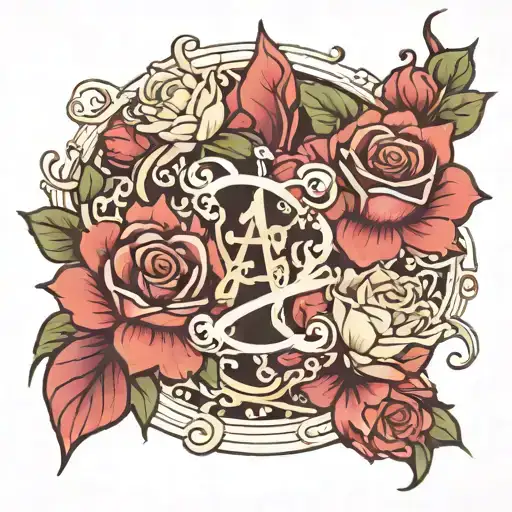 Capital A And G With Water Lilies And A Rose Intertwined